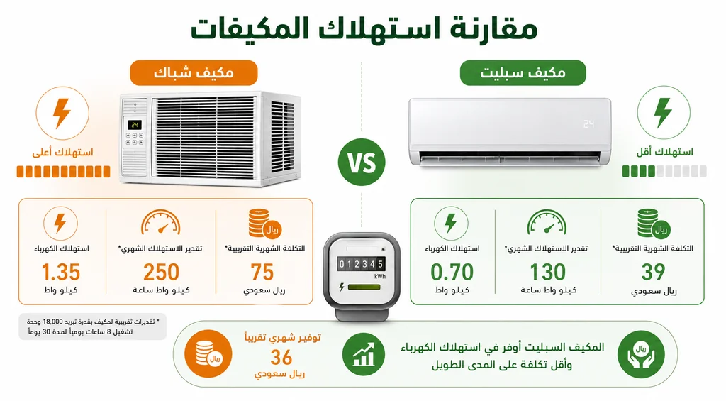 مقارنة-استهلاك-مكيف-الشباك-والسبليت