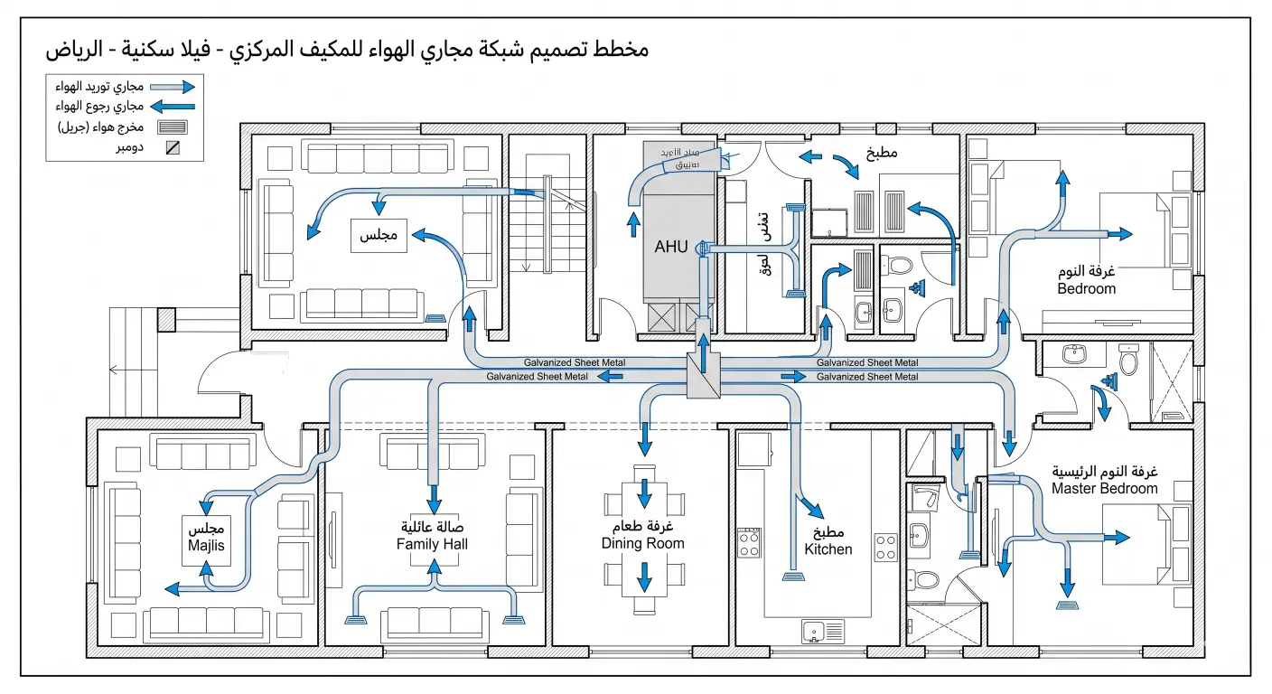 تصميم مجاري الهواء للمكيف المركزي